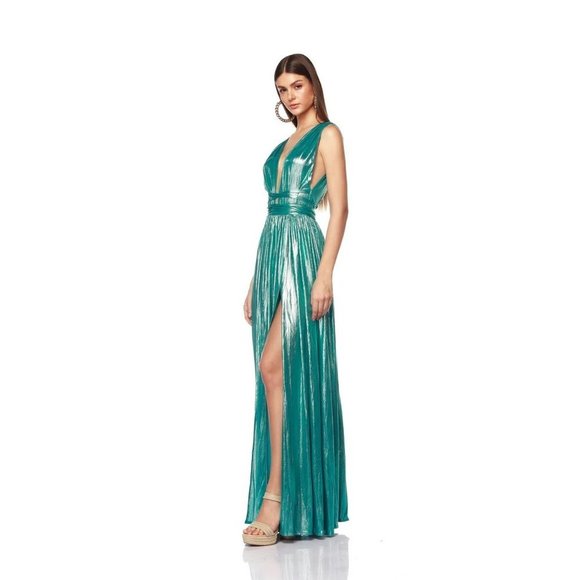 Bronx and Banco Romi Metallic Goddess Gown in Teal Womens Long Dress - Picture 3 of 17
